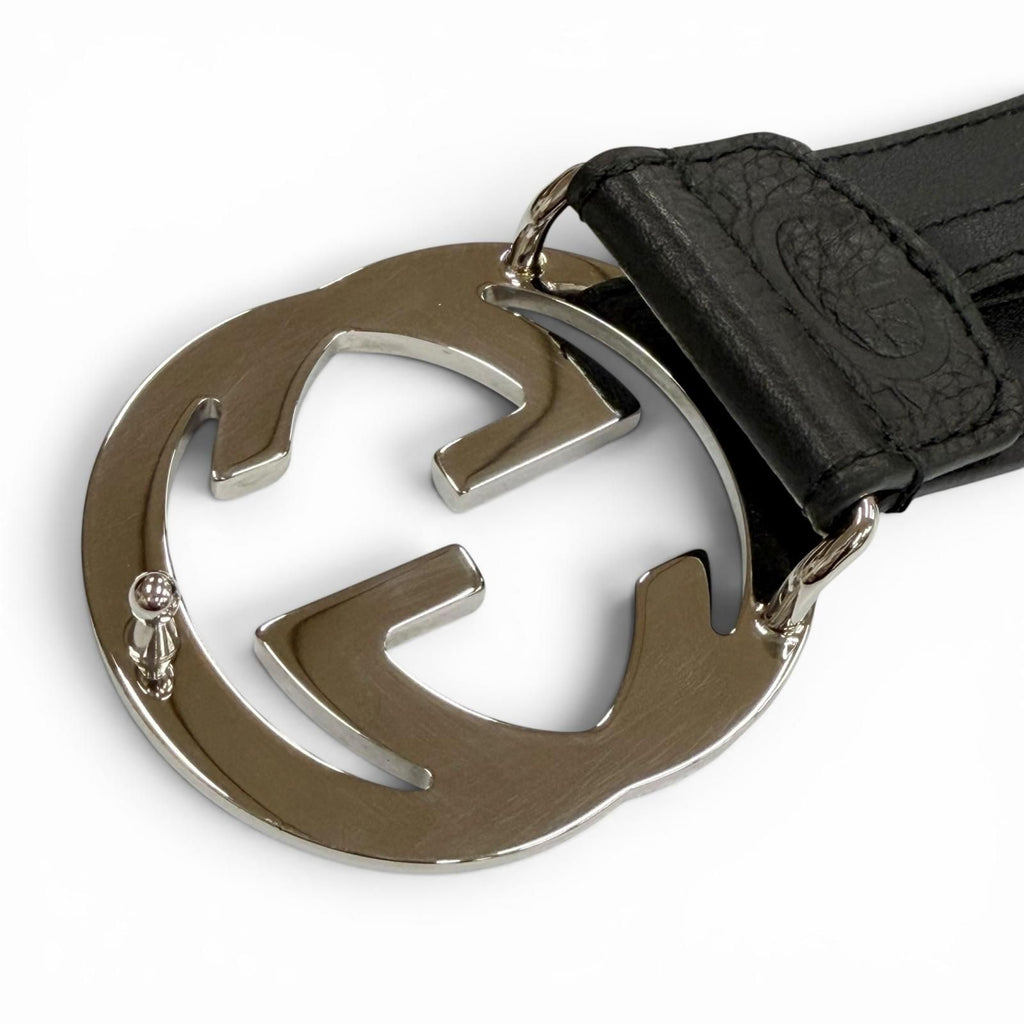 Gucci Leather GG Pattern Interlocking Buckle Wide Belt Black Silver — view 6