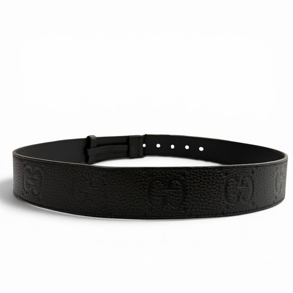 Gucci Leather GG Pattern Interlocking Buckle Wide Belt Black Silver — view 4