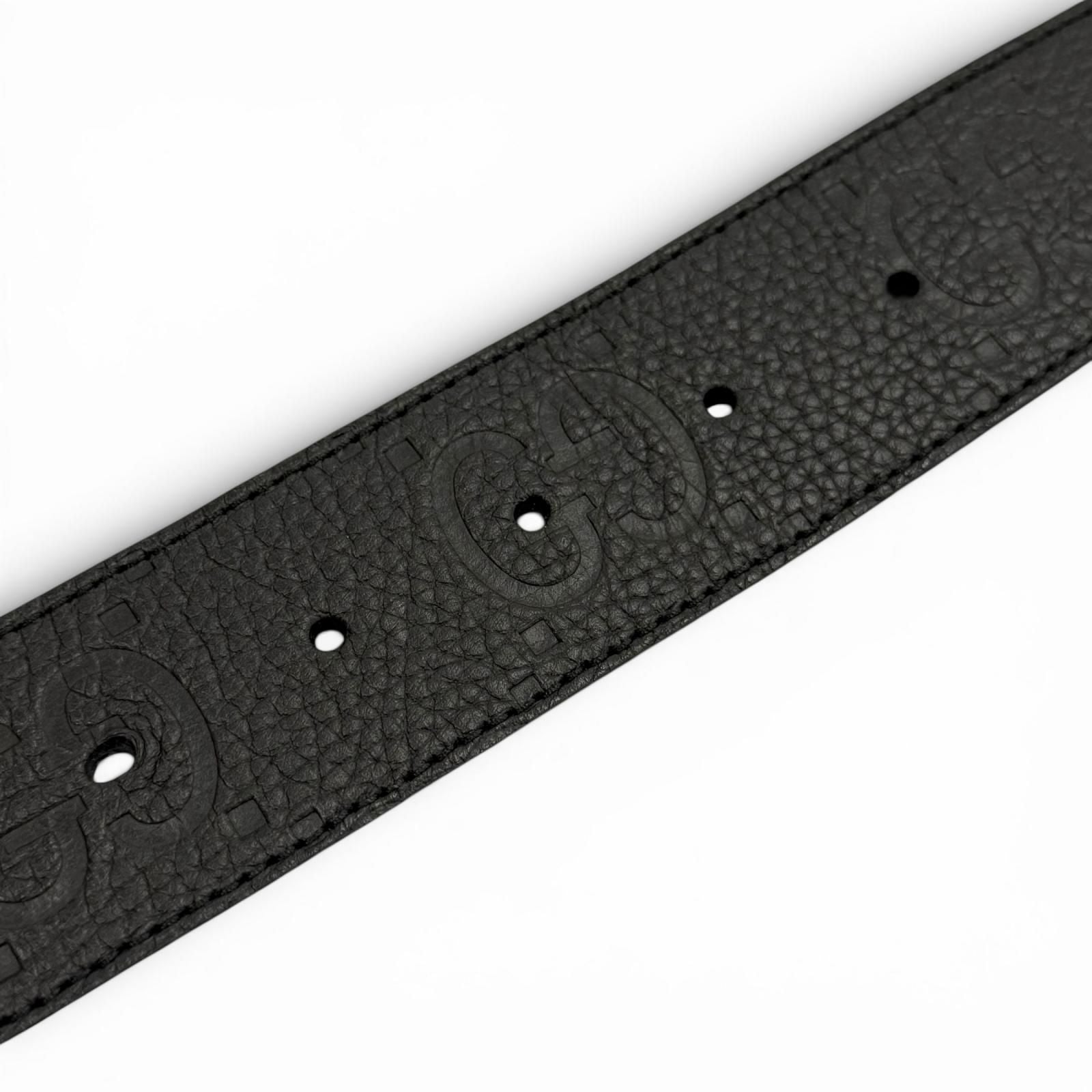 Gucci Leather GG Pattern Interlocking Buckle Wide Belt Black Silver — view 7