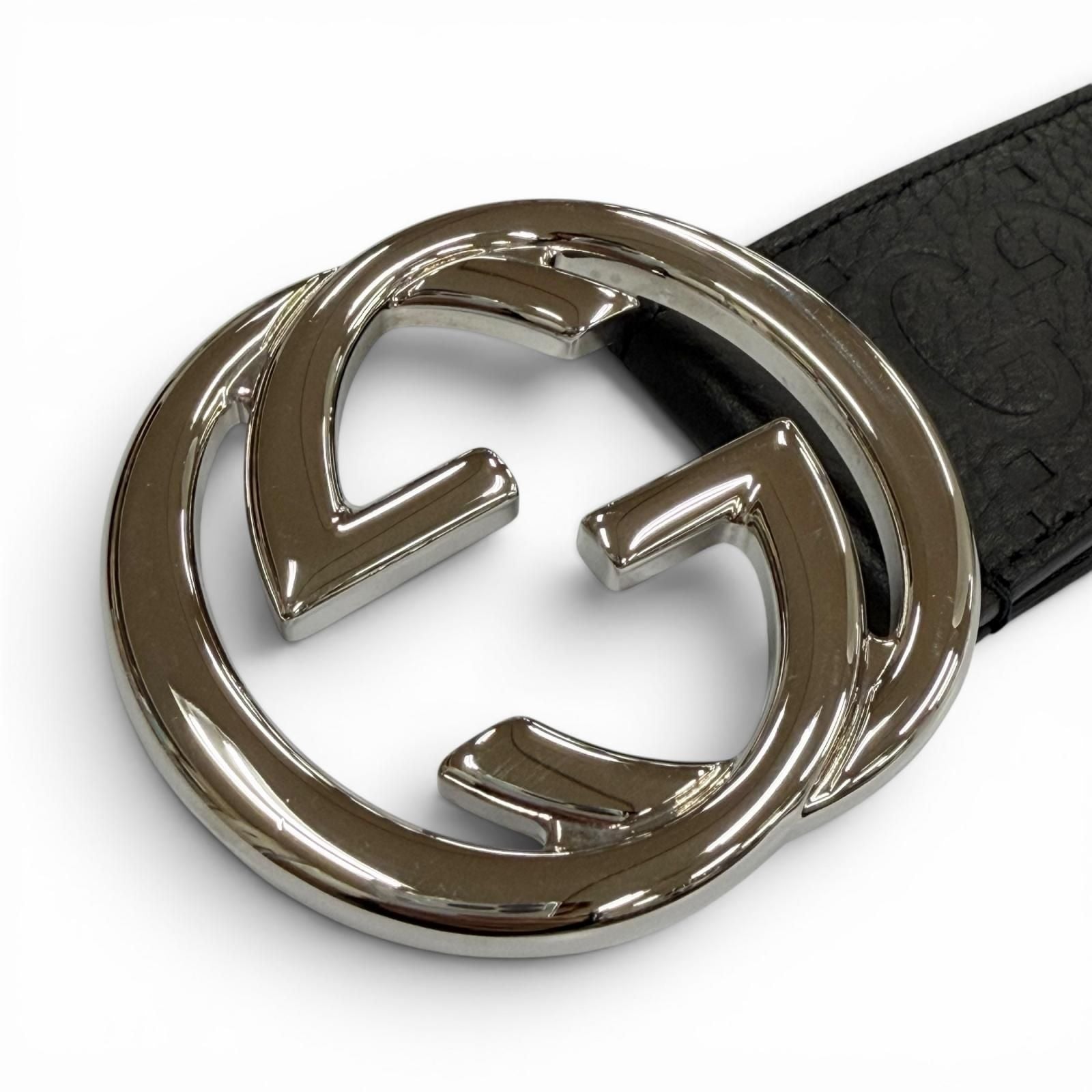 Gucci Leather GG Pattern Interlocking Buckle Wide Belt Black Silver — view 5