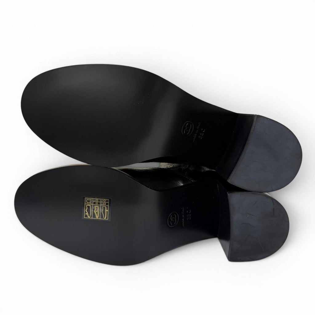 Chanel 24k CC Logo Side Zip Leather Long Boots Black — view 7