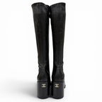 Chanel 24k CC Logo Side Zip Leather Long Boots Black — view 9