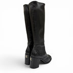 Chanel 24k CC Logo Side Zip Leather Long Boots Black — view 3