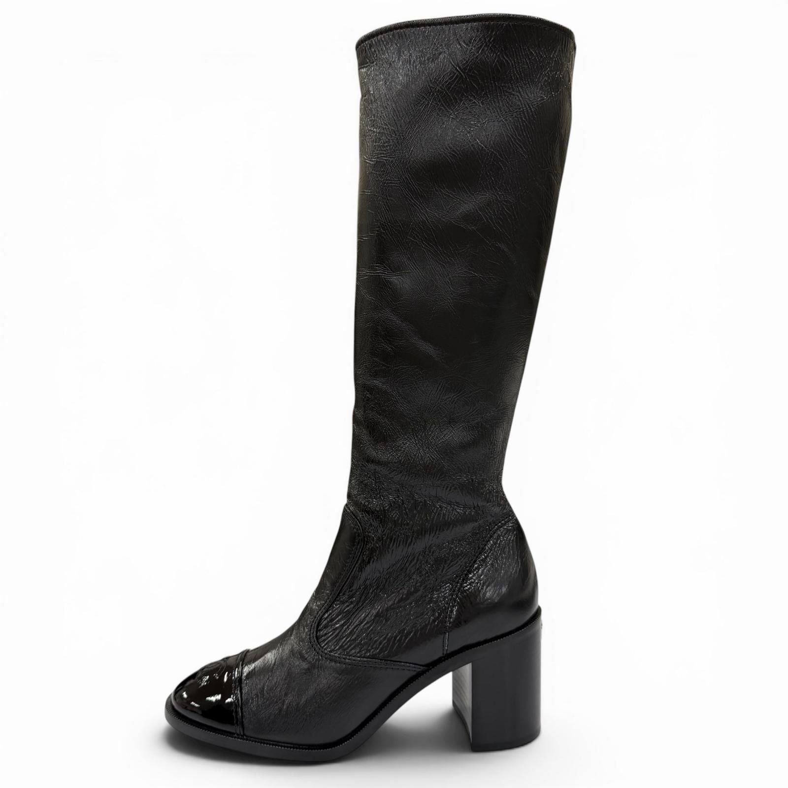 Chanel 24k CC Logo Side Zip Leather Long Boots Black — view 5
