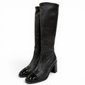 Chanel 24k CC Logo Side Zip Leather Long Boots Black
