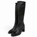 Chanel 24k CC Logo Side Zip Leather Long Boots Black