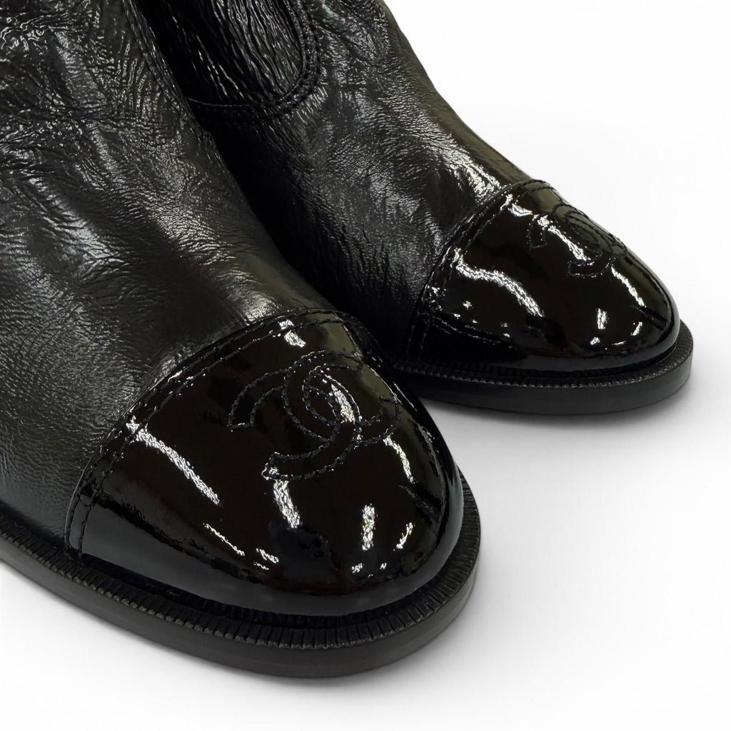 Chanel 24k CC Logo Side Zip Leather Long Boots Black — view 8