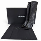 Chanel 24k CC Logo Side Zip Leather Long Boots Black — view 2