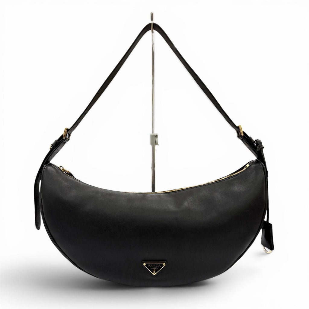 Prada Dumilune Triangle Logo Leather Shoulder Bag Black