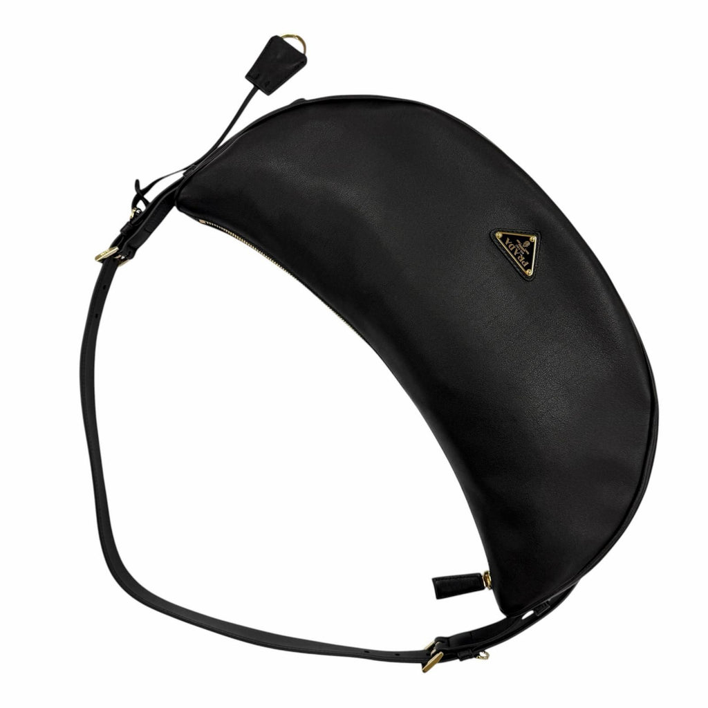 Prada Dumilune Triangle Logo Leather Shoulder Bag Black — view 7