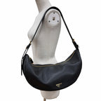 Prada Dumilune Triangle Logo Leather Shoulder Bag Black — view 4