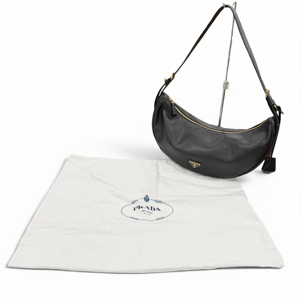 Prada Dumilune Triangle Logo Leather Shoulder Bag Black — view 2