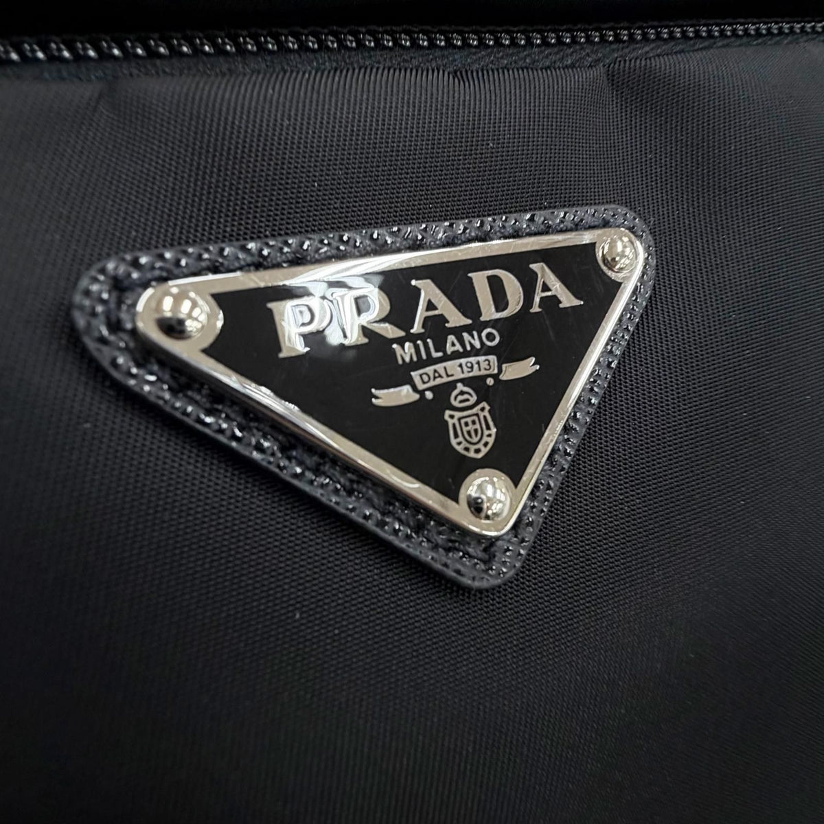 Prada Nylon Leather Triangle Logo Plate Re-Nylon Shoulder Bag Black — view 8
