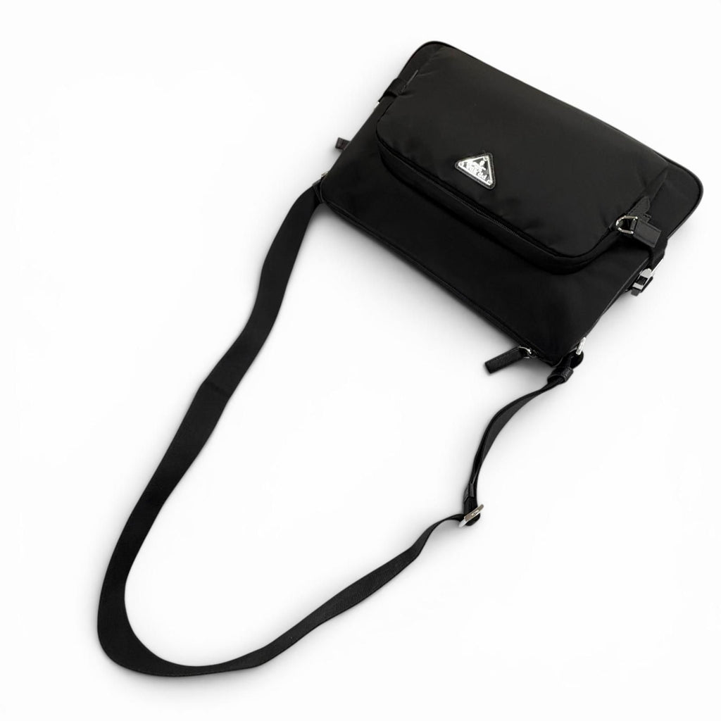 Prada Nylon Leather Triangle Logo Plate Re-Nylon Shoulder Bag Black — view 6