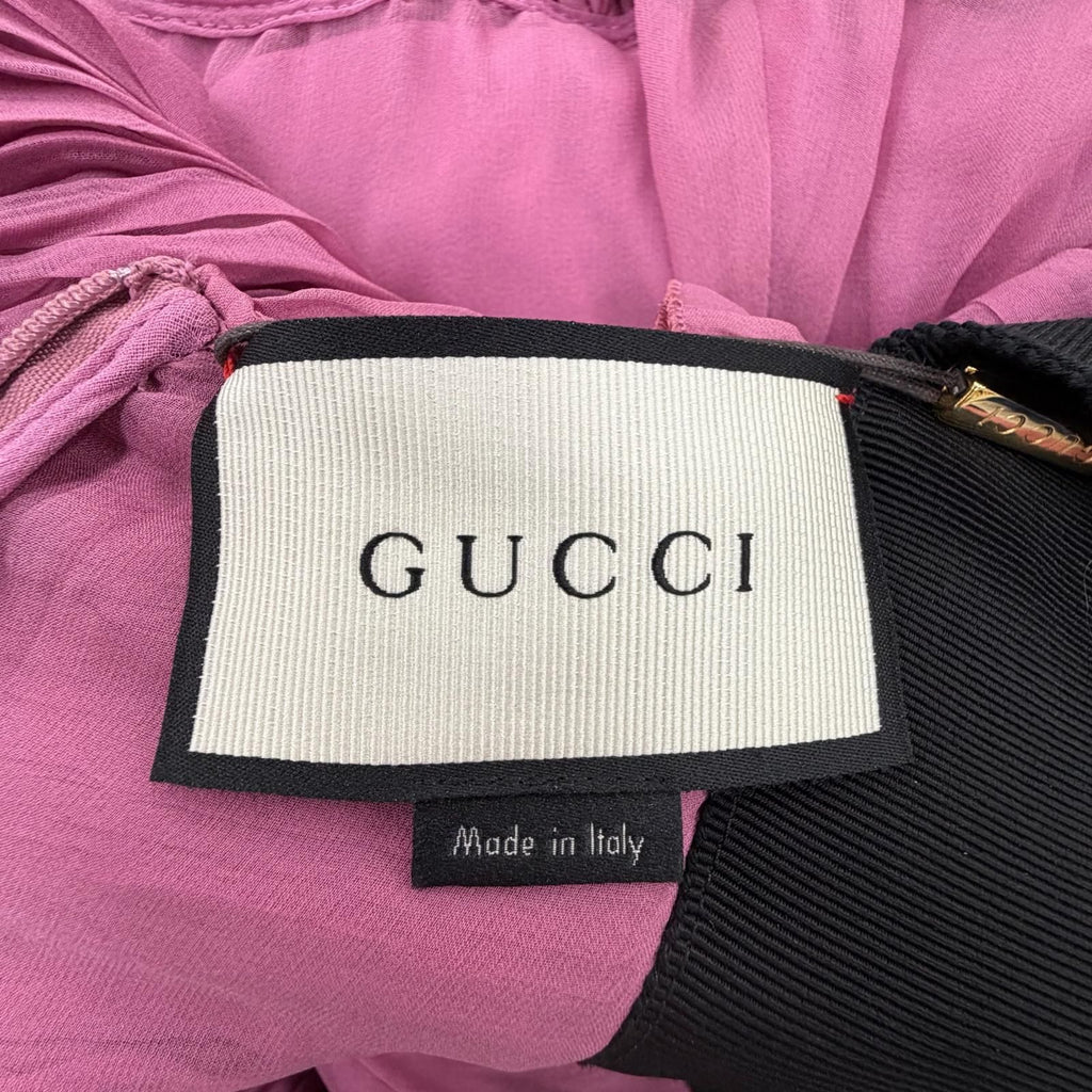 Gucci Silk 100% Rosie Huntington White Lee Ringo Shiina with Brooch Dress Pink — view 7