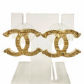 Chanel CC Logo Tweed Carved Earrings for Both Ears Gold