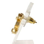 Chanel CC Logo Tweed Carved Earrings for Both Ears Gold — view 3
