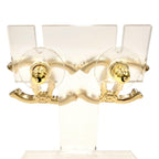 Chanel CC Logo Tweed Carved Earrings for Both Ears Gold — view 4