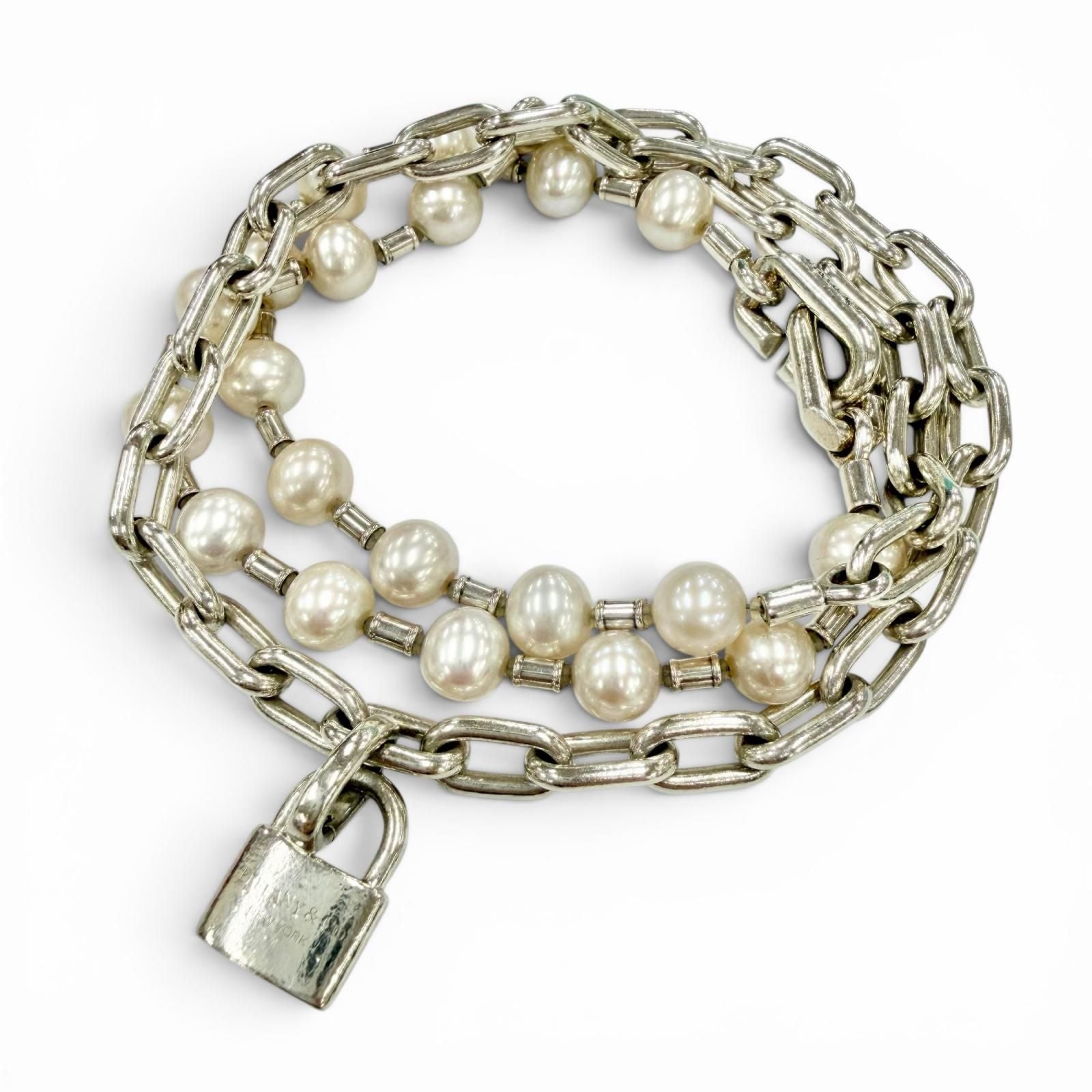 Tiffany & Co Pearl Lock Necklace Bracelet 2-Way Silver