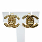 Chanel Vintage CC Logo Turnlock Earrings Gold