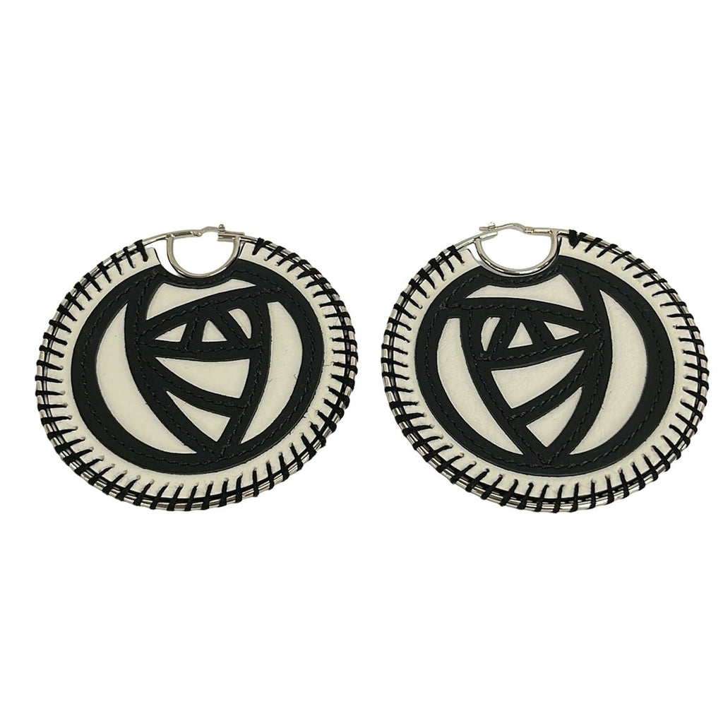 Loewe Earrings Leather White Black Silver