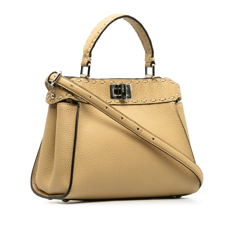 Fendi Selleria Peekaboo Mini 2-Way Shoulder Bag Beige Leather — view 3