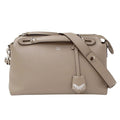 Fendi 2-Way Shoulder Bag Leather Visible Gray Ju Handheld Crossbody Fabric