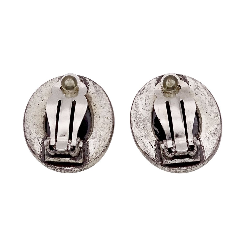 Chanel Earrings Black Silver CC Logo Oval Large — view 2