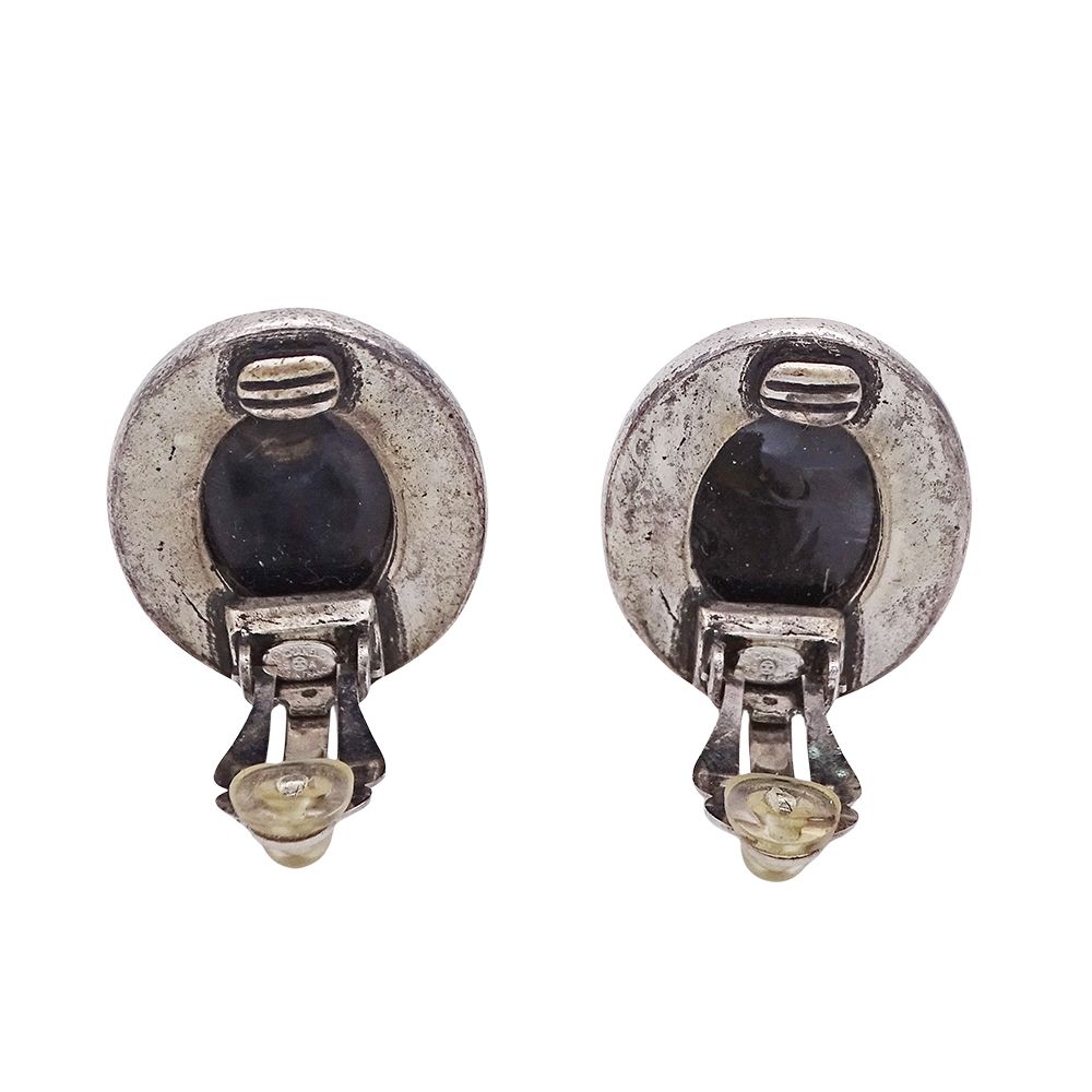Chanel Earrings Black Silver CC Logo Oval Large — view 4