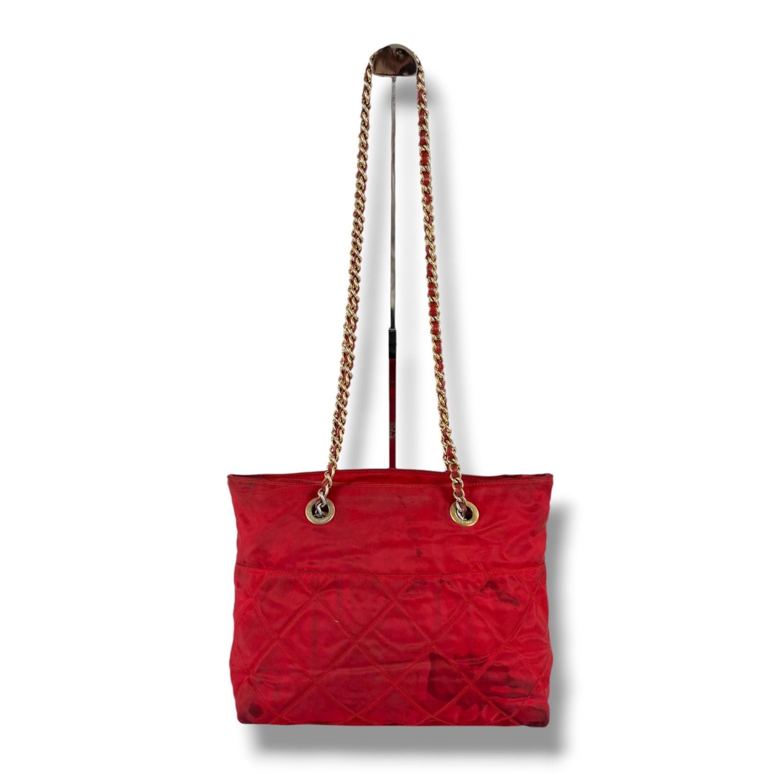 Prada Triangle Logo Quilted Chain Shoulder Bag Semi Red Tessuto — view 4