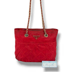 Prada Triangle Logo Quilted Chain Shoulder Bag Semi Red Tessuto