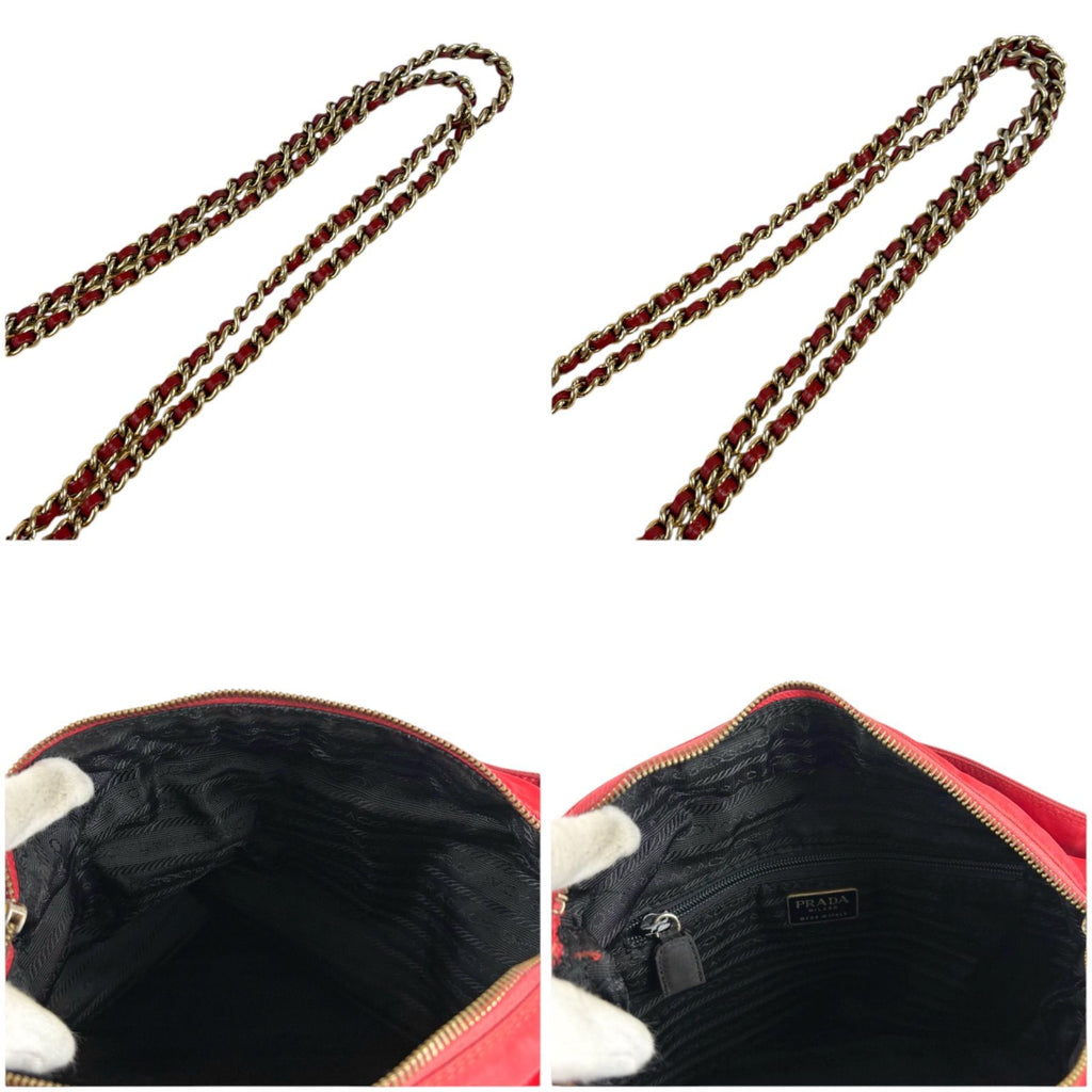 Prada Triangle Logo Quilted Chain Shoulder Bag Semi Red Tessuto — view 8