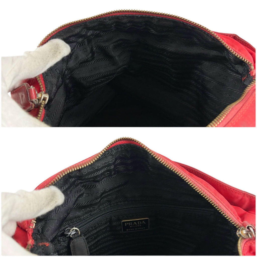 Prada Triangle Logo Quilted Chain Shoulder Bag Semi Red Tessuto — view 9