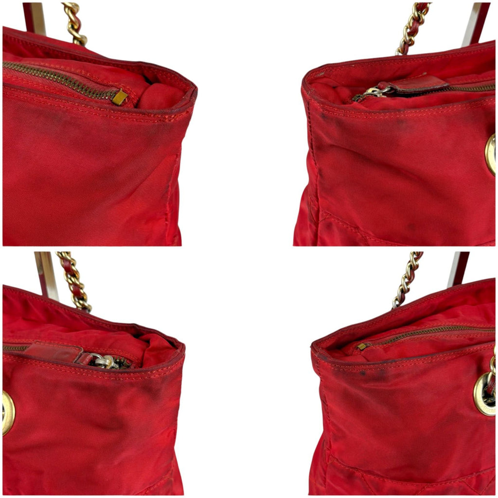 Prada Triangle Logo Quilted Chain Shoulder Bag Semi Red Tessuto — view 6