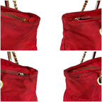Prada Triangle Logo Quilted Chain Shoulder Bag Semi Red Tessuto — view 6