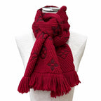 Louis Vuitton Echarpe Logo Mania Wool Silk Blend Ruby Scarf with Fringe — view 3