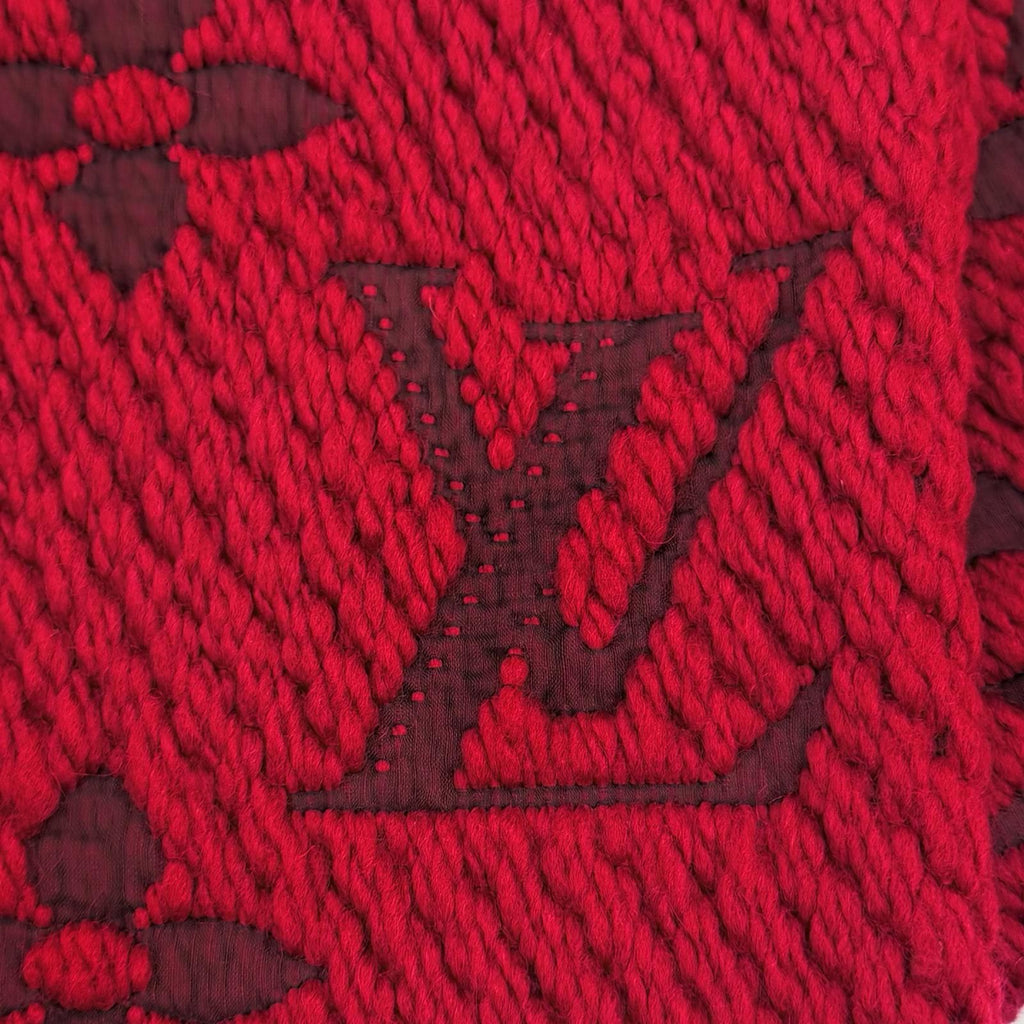 Louis Vuitton Echarpe Logo Mania Wool Silk Blend Ruby Scarf with Fringe — view 5