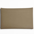 Hermes Calvi Veau Epsom Etoupe Silver Business Card Holder Case Recommended