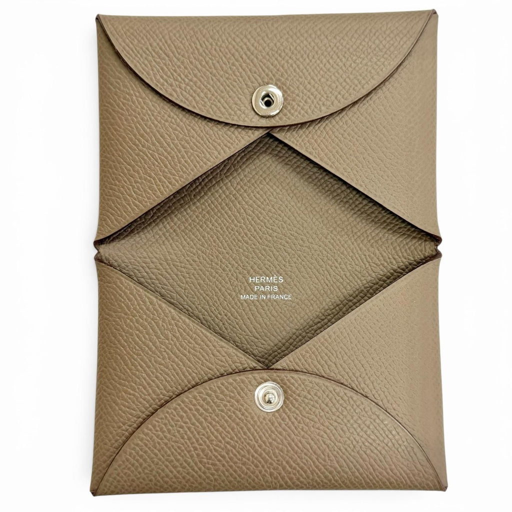 Hermes Calvi Veau Epsom Etoupe Silver Business Card Holder Case Recommended — view 6