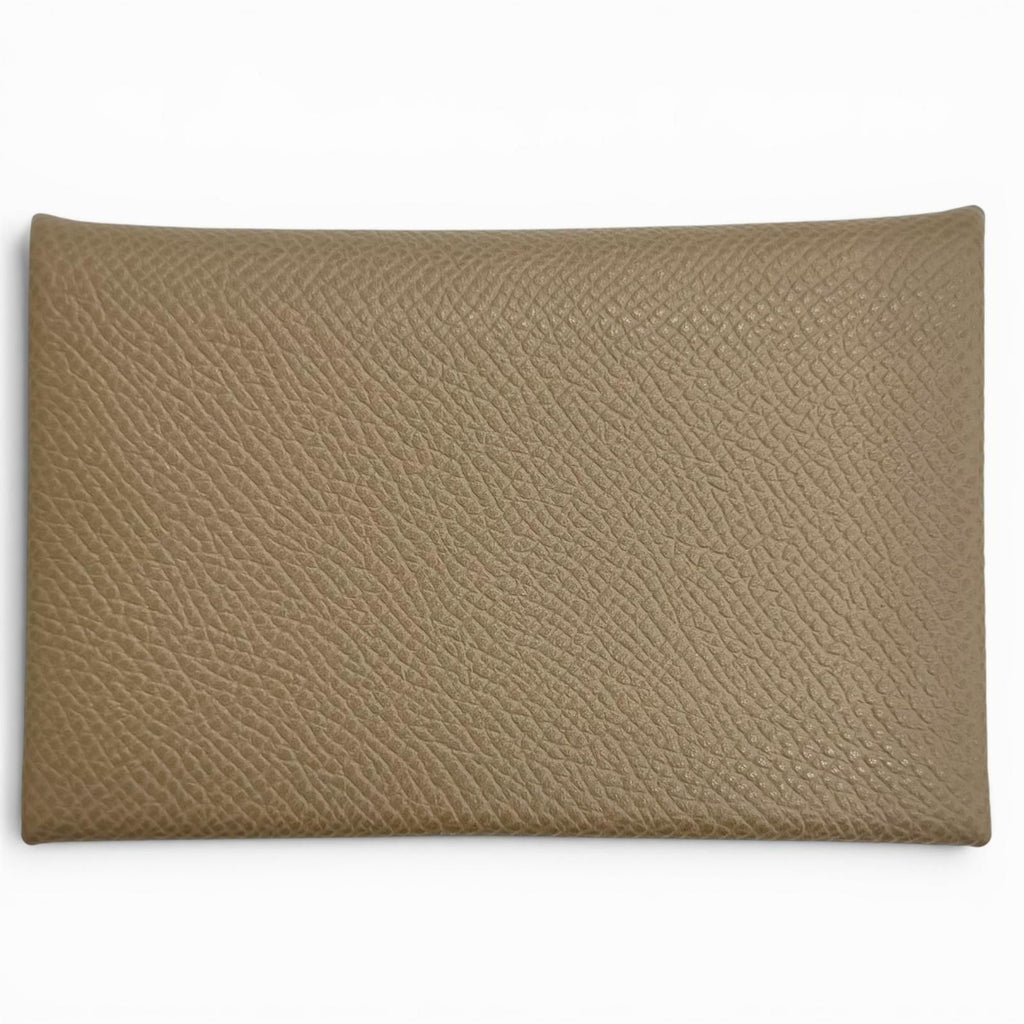 Hermes Calvi Veau Epsom Etoupe Silver Business Card Holder Case Recommended — view 3