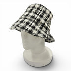 Chanel Wool Tweed Bucket Hat with CC Logo Black Gray White