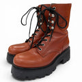 Celine Triomphe Rangers Mid Leather Lace Up Boots Short Brown