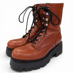 Celine Triomphe Rangers Mid Leather Lace Up Boots Short Brown