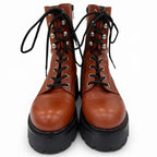 Celine Triomphe Rangers Mid Leather Lace Up Boots Short Brown — view 4
