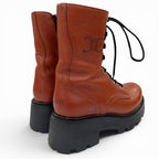 Celine Triomphe Rangers Mid Leather Lace Up Boots Short Brown — view 3