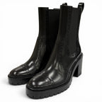 Hermes Lindsay 70 Straight Tip Side Gore Chunky Heels Leather Short Boots Black