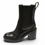 Hermes Lindsay 70 Straight Tip Side Gore Chunky Heels Leather Short Boots Black — view 5