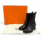 Hermes Lindsay 70 Straight Tip Side Gore Chunky Heels Leather Short Boots Black — view 2