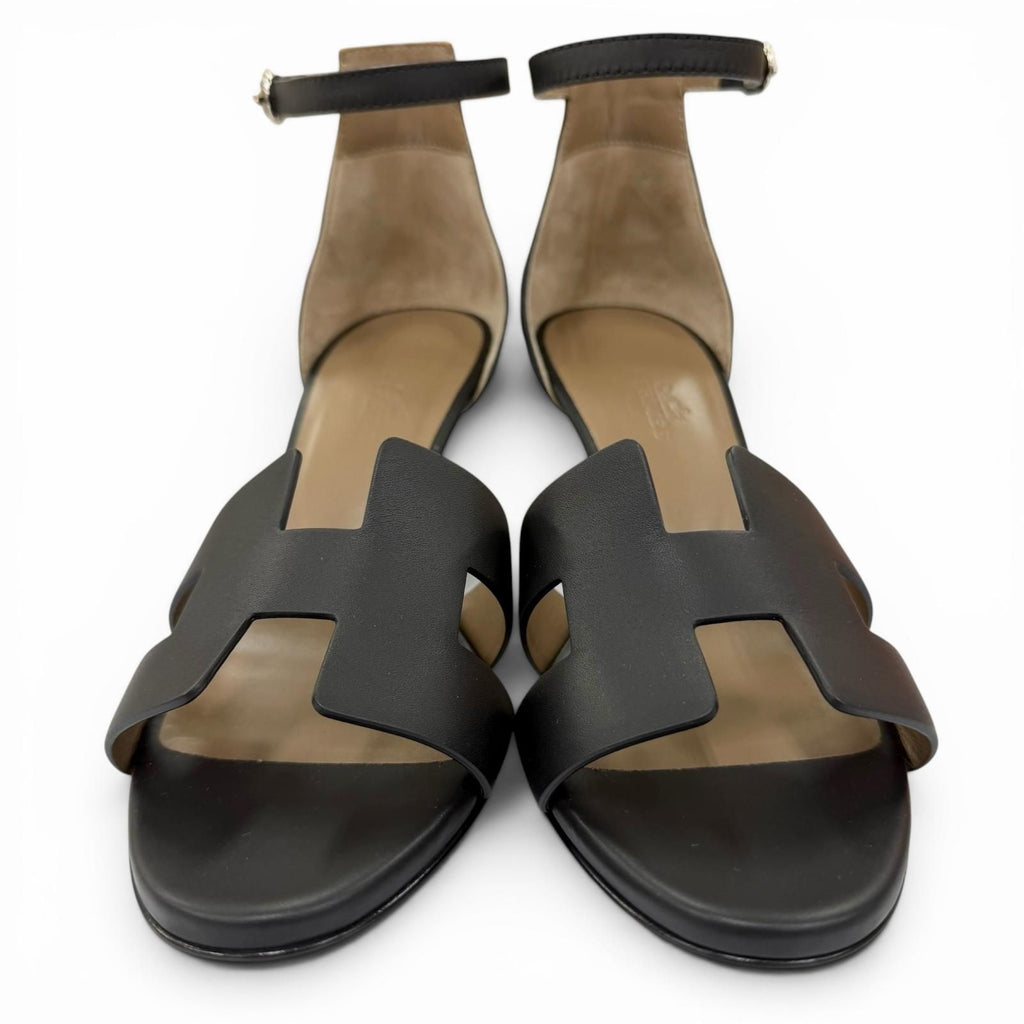 Hermes Legend Ankle Strap Leather Sandals Black — view 4