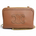 Celine Smooth Calfskin Cuill Triomphe Chain Clutch Shoulder Bag Tan Brown